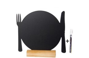 CHALK BOARD PLATE WITH WOODEN BASE